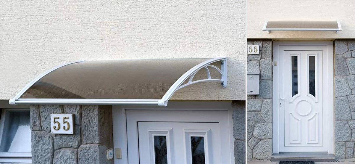 Jeftino povoljno  - Nadstrešnica Za Vrata 82x120cm Bela Baza Ploča Bronza 6mm