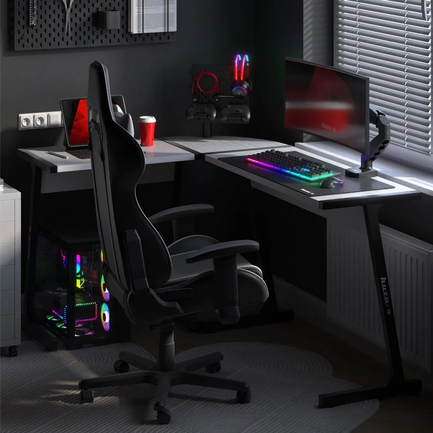 Jeftino povoljno Gaming Oprema - Huzaro Hero 6 Beli Ugaoni Gaming sto