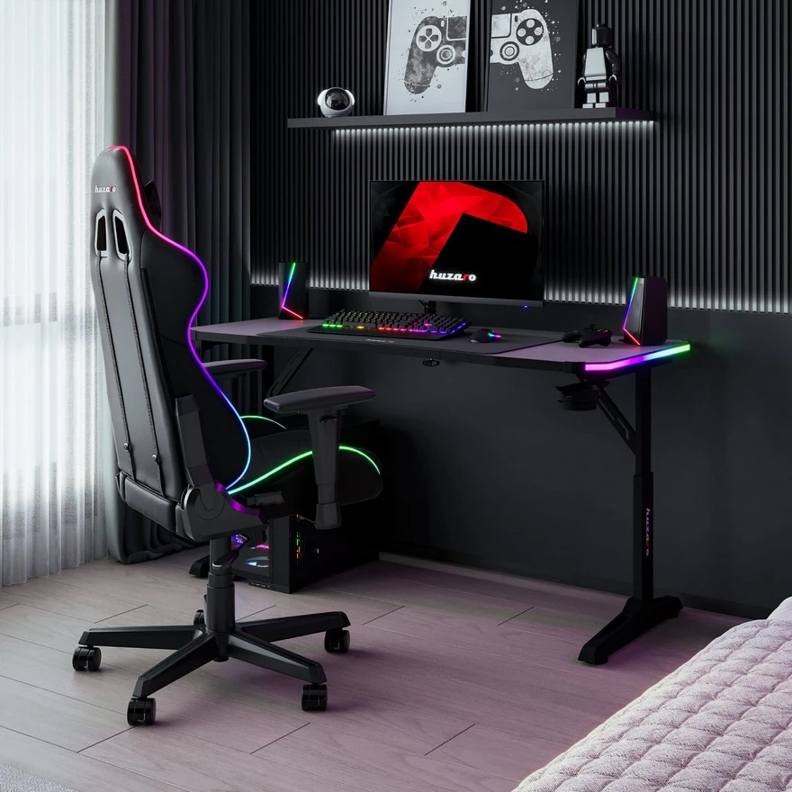 Jeftino povoljno Gaming Oprema - Huzaro Hero 3.6 Crni RGB Podesivi Gaming sto 140x60cm