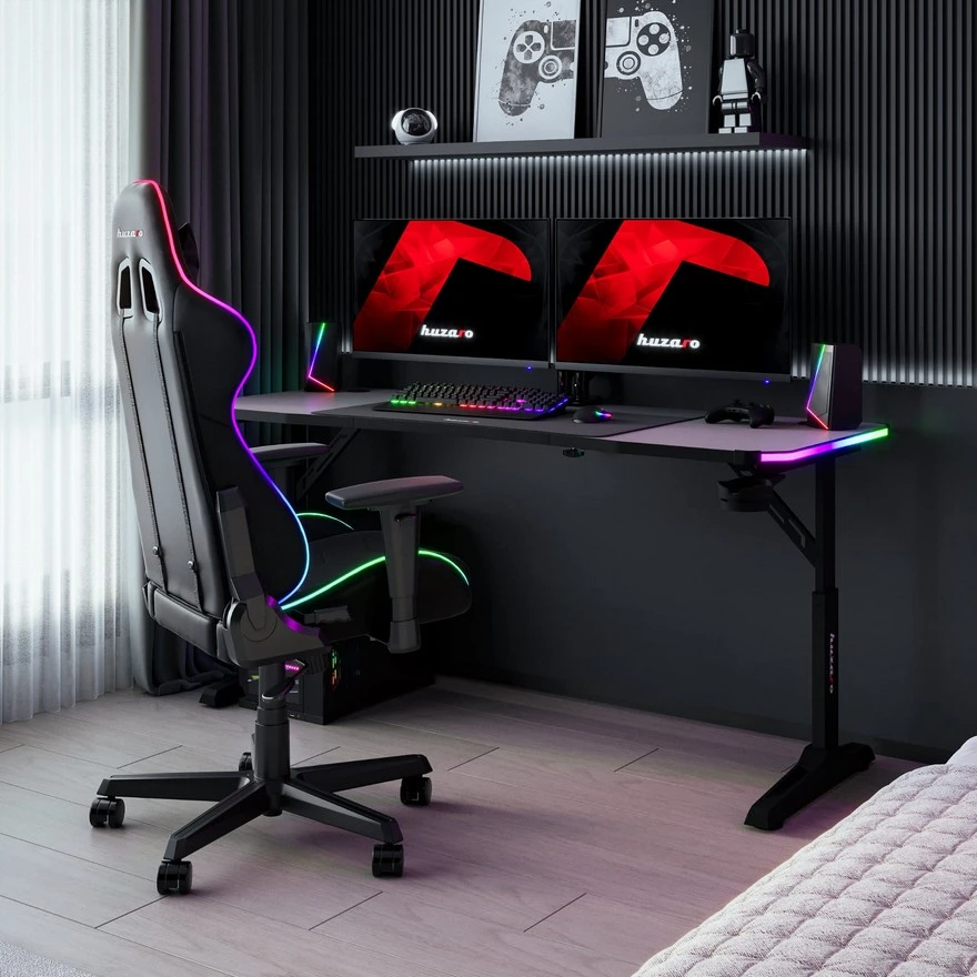 Jeftino povoljno Gaming Oprema - Huzaro Hero 4.6 Crni RGB Podesivi Gaming sto 160x60cm