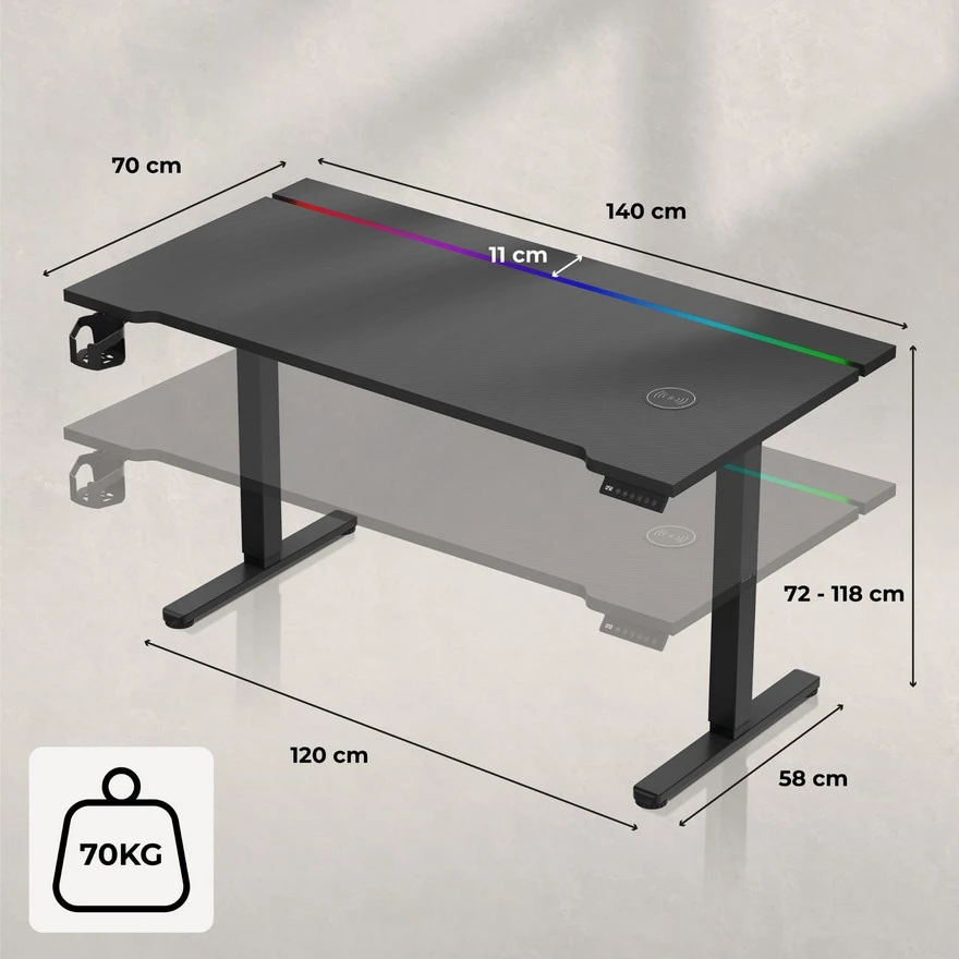 Jeftino povoljno  - Huzaro Hero 8.7 Crni RGB Električni podesivi sto 140x70cm