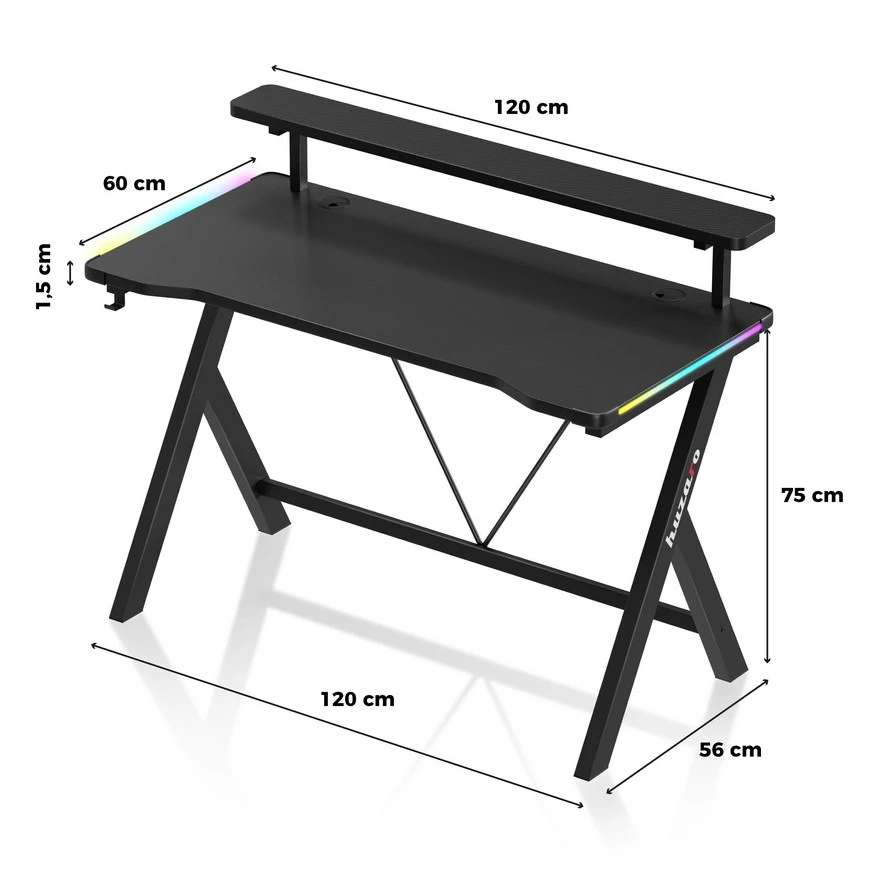 Huzaro Hero 1.9 Crni RGB Gaming sto 120x60cm