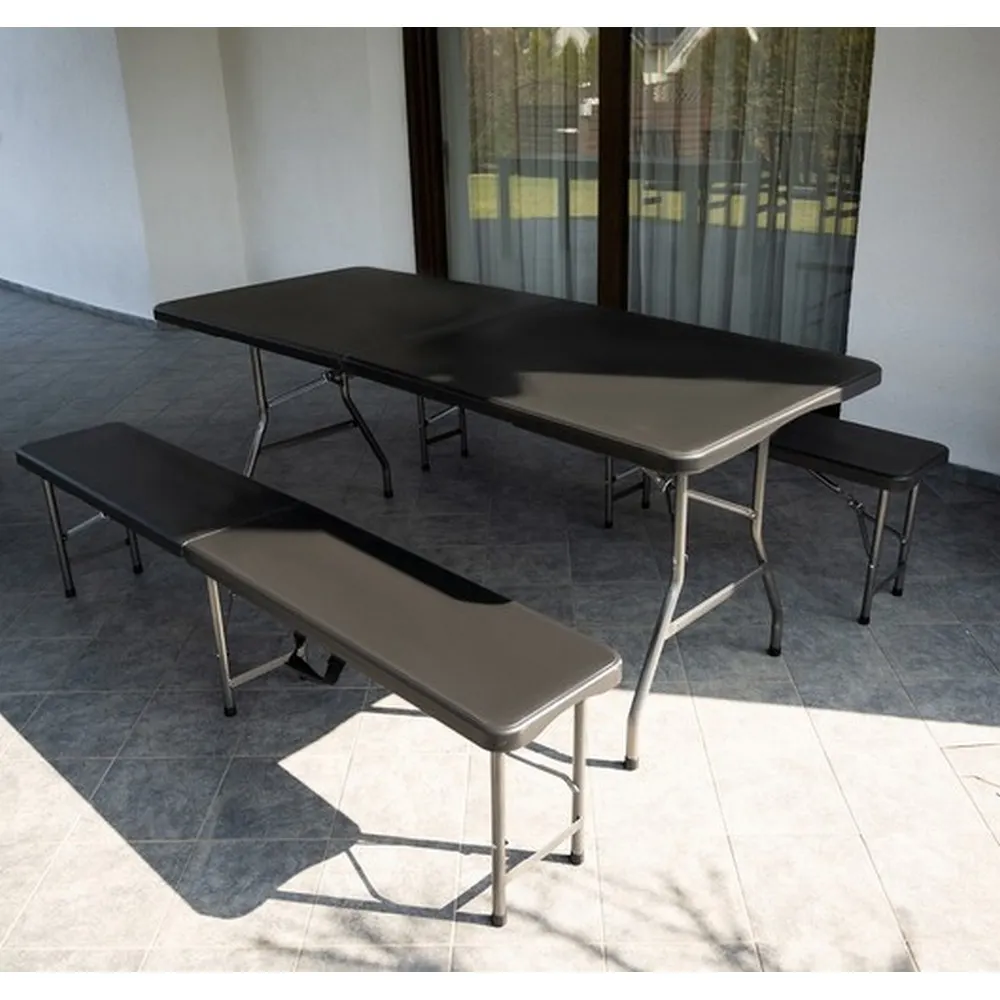 Jeftino povoljno Uređenje dvorišta - Gardlov Sklopivi Plastični Sto sa Klupama Crni 180cm