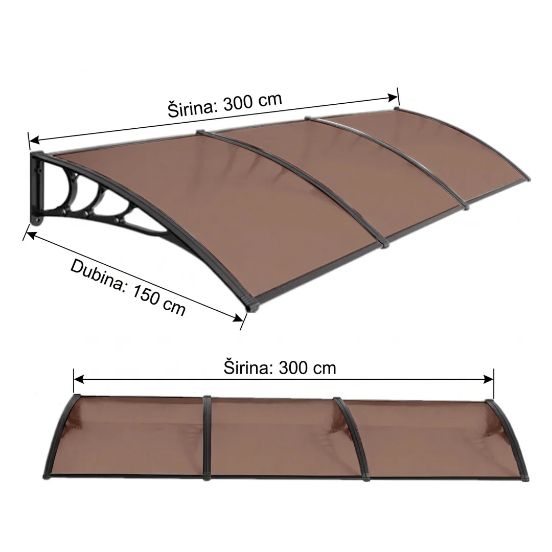 Jeftino povoljno  - Nadstrešnica Aluminijumska 300x150cm Crna Bronza 5mm