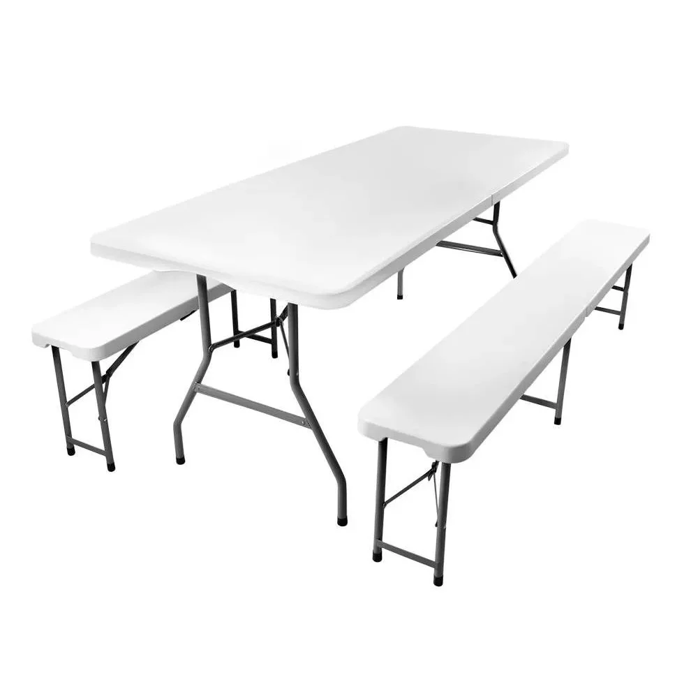 Jeftino povoljno  - Gardlov Sklopivi Plastični Sto sa Klupama Beli 180cm