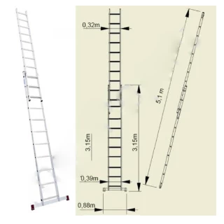 Aluminijumske Merdevine 2x11 - 5,1m AXIAL Dvodelne