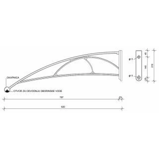 Nadstrešnica Za Vrata 82x120cm Bela Baza Ploča Opal 6mm