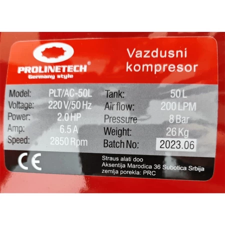 Prolinetech Kompresor 50l PLT/AC-50L