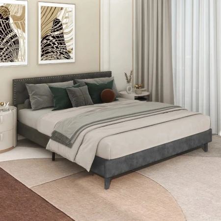Tapaciran Krevet sa Drvenim Letvicama 200x180cm