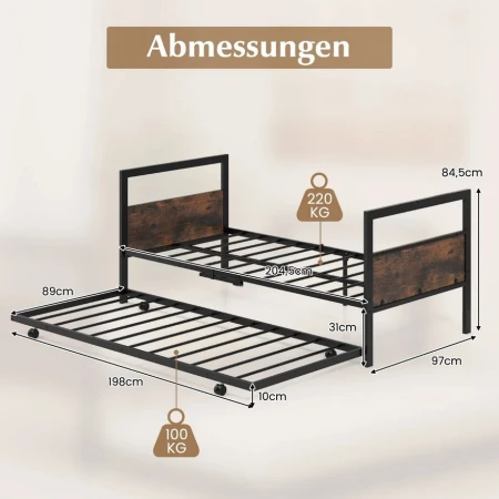 Metalni krevet samac sa pomoćnim krevetom 200x90cm