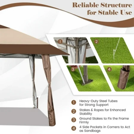 Gazebo paviljon sa mehanizmom 390x390cm Bež