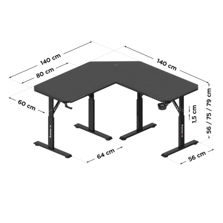 Huzaro Hero 7.3 Crni Električni podesivi sto 140x70cm
