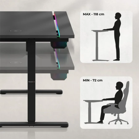 Huzaro Hero 8.7 Crni RGB Električni podesivi sto 140x70cm