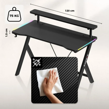 Huzaro Hero 1.9 Crni RGB Gaming sto 120x60cm