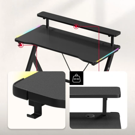 Huzaro Hero 1.9 Crni RGB Gaming sto 120x60cm