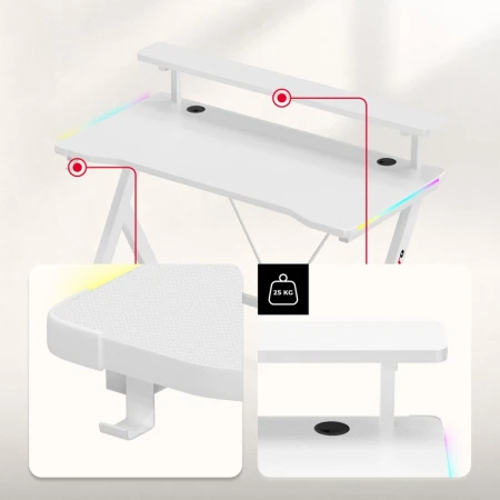 Huzaro Hero 1.9 Beli RGB Gaming sto 120x60cm