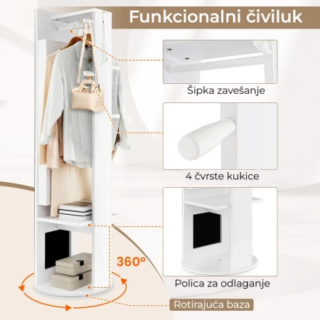 Okretno Ogledalo sa Čivilukom i LED Ormarićem Beli