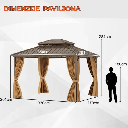 Metalni Paviljon LUX sa Zavesom 354x294cm