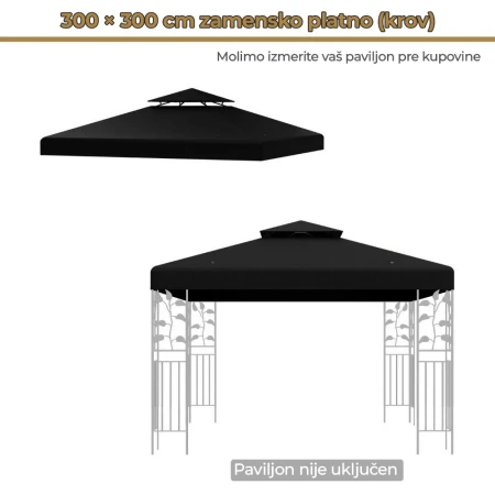 Platno za gazebo paviljon 3x3m Crna