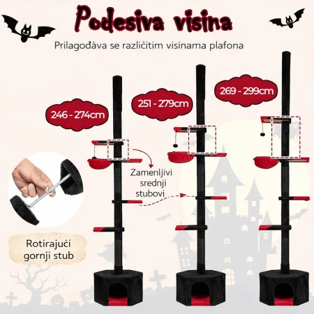 Maca Halloween penjalica i grebalica za Mačke do plafona 300cm Crna