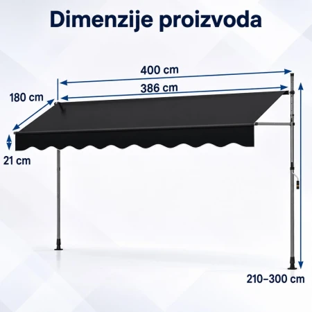 Montelux Easy 400x120cm Crna Balkonska Tenda