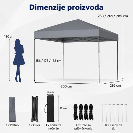 Venturo Garden 3x3m Sivi Paviljon sa mehanizmom