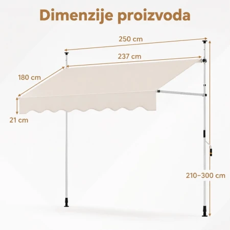 Montelux Easy 250x125cm Bež Balkonska Tenda