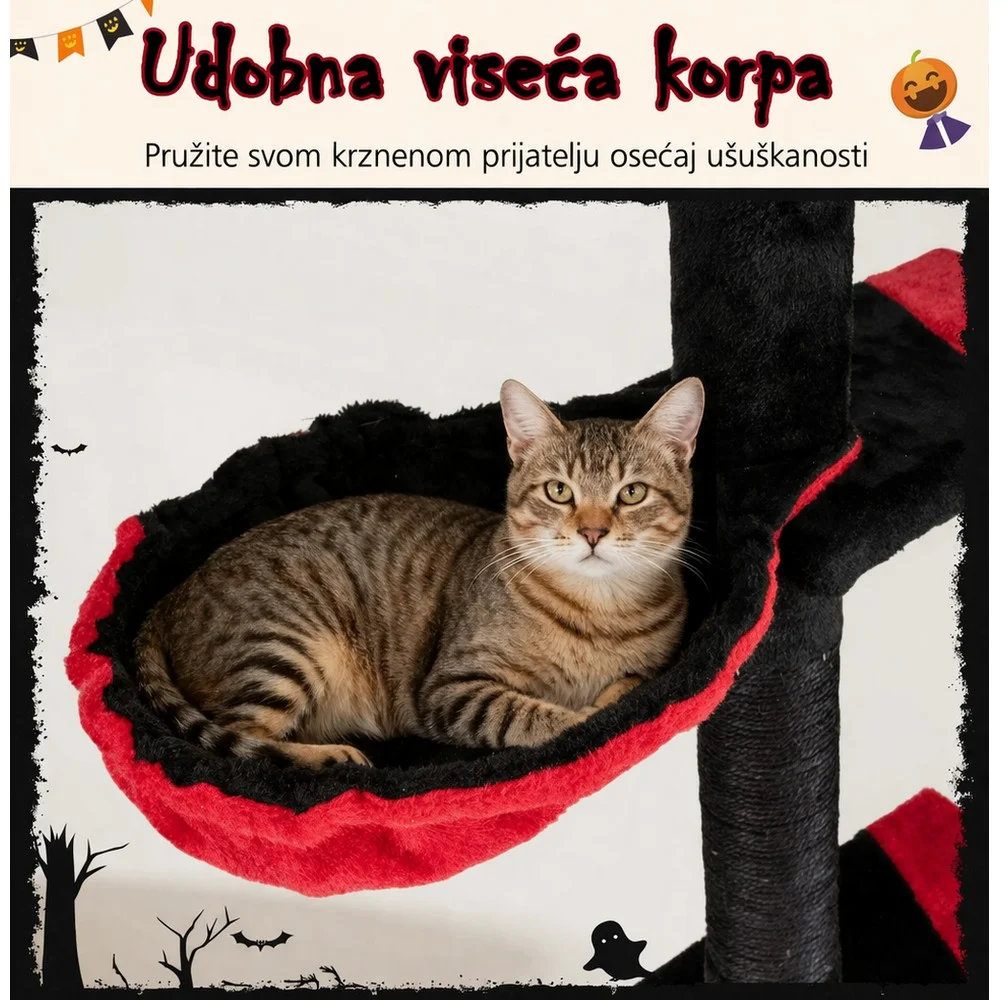 Maca Halloween penjalica i grebalica za Mačke do plafona 300cm Crna — Oštećen primerak